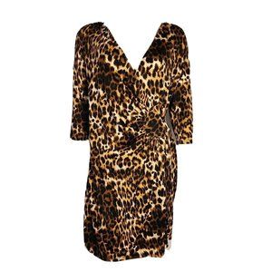 AA STUDIO AA Brown Black Animal Print 3/4 Sleeve Dress Womens Size 10P 10 Petite